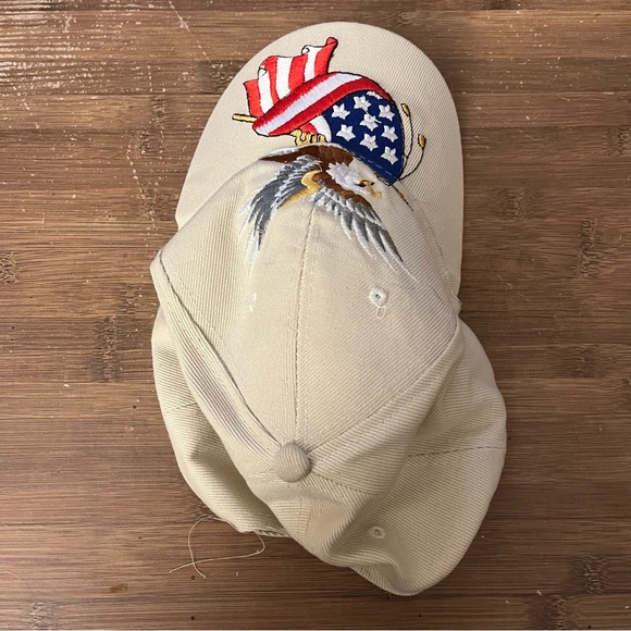 Patriotic Eagle American Flag Embroidered Beige Cap - Picture 4 of 6